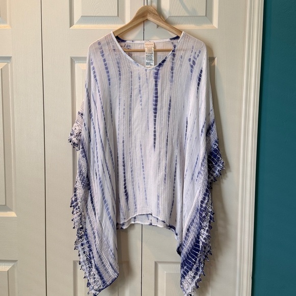 Chico's Tops - # Chico's L/XL Blue & White Tie-Dye Poncho/Coverup
